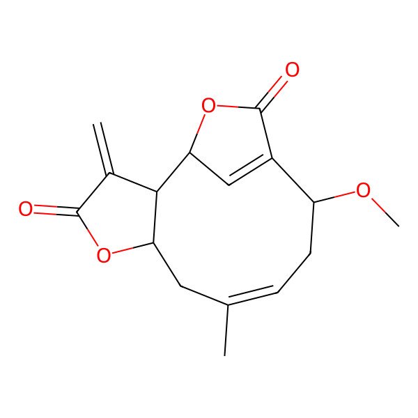 2D Structure of 11-Methoxy-8-methyl-3-methylidene-5,14-dioxatricyclo[10.2.1.02,6]pentadeca-8,12(15)-diene-4,13-dione