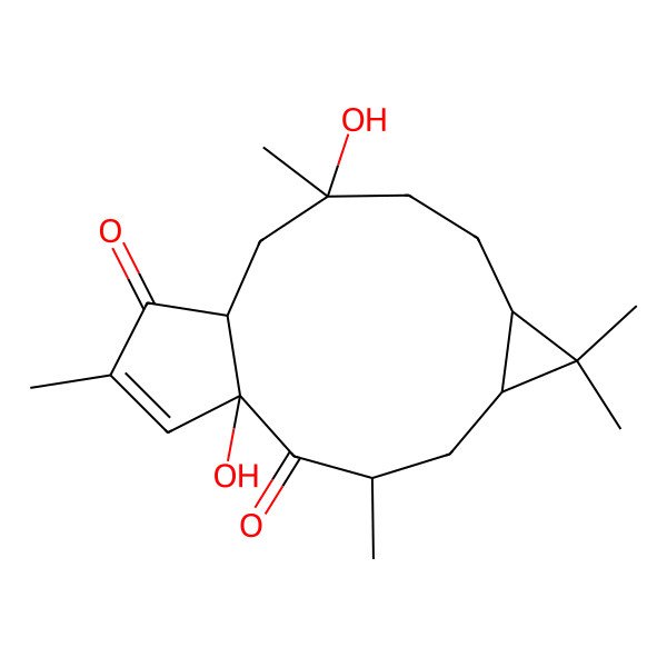 2D Structure of 1,10-Dihydroxy-3,6,6,10,14-pentamethyltricyclo[10.3.0.05,7]pentadec-14-ene-2,13-dione