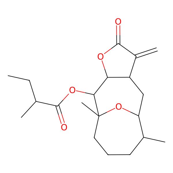 2D Structure of (1,10-Dimethyl-6-methylidene-5-oxo-4,14-dioxatricyclo[7.4.1.03,7]tetradecan-2-yl) 2-methylbutanoate