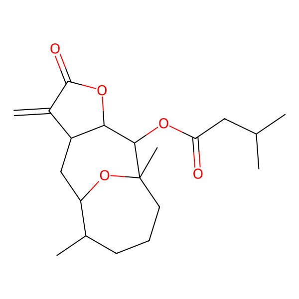 2D Structure of (1,10-Dimethyl-6-methylidene-5-oxo-4,14-dioxatricyclo[7.4.1.03,7]tetradecan-2-yl) 3-methylbutanoate