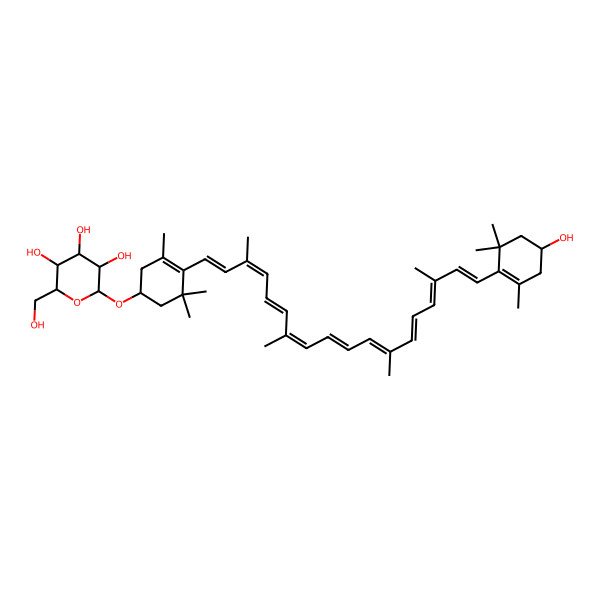 2D Structure of (2R,3S,4S,5R,6R)-2-(hydroxymethyl)-6-[(1R)-4-[(1E,3E,5E,7E,9E,11E,13E,15E,17E)-18-[(4S)-4-hydroxy-2,6,6-trimethylcyclohexen-1-yl]-3,7,12,16-tetramethyloctadeca-1,3,5,7,9,11,13,15,17-nonaenyl]-3,5,5-trimethylcyclohex-3-en-1-yl]oxyoxane-3,4,5-triol