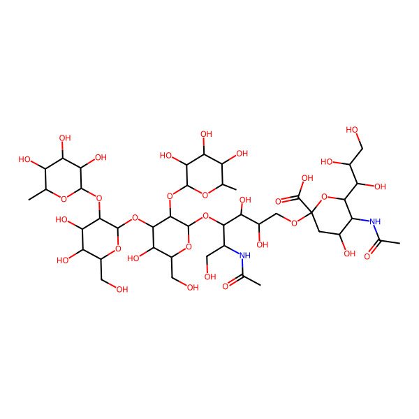 2D Structure of (2R,4S,5R,6R)-5-acetamido-2-[(2R,3S,4S,5S)-5-acetamido-4-[(2R,3R,4S,5S,6R)-4-[(2S,3R,4S,5R,6R)-4,5-dihydroxy-6-(hydroxymethyl)-3-[(2R,3R,4S,5R,6R)-3,4,5-trihydroxy-6-methyloxan-2-yl]oxyoxan-2-yl]oxy-5-hydroxy-6-(hydroxymethyl)-3-[(2R,3R,4S,5R,6R)-3,4,5-trihydroxy-6-methyloxan-2-yl]oxyoxan-2-yl]oxy-2,3,6-trihydroxyhexoxy]-4-hydroxy-6-[(1R,2R)-1,2,3-trihydroxypropyl]oxane-2-carboxylic acid