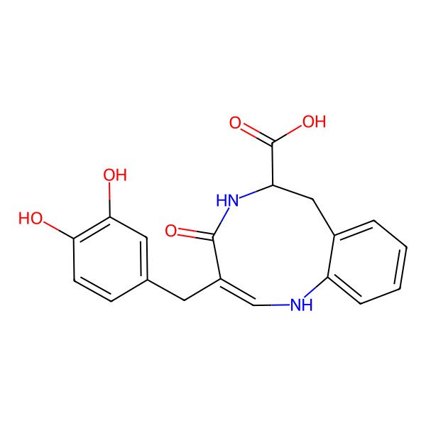 2D Structure of (2Z,6R)-3-[(3,4-dihydroxyphenyl)methyl]-4-oxo-1,5,6,7-tetrahydro-1,5-benzodiazonine-6-carboxylic acid