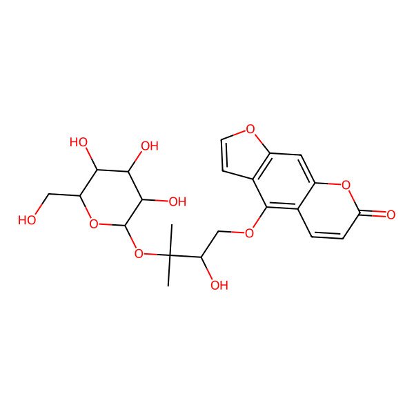 2D Structure of 4-[2-Hydroxy-3-methyl-3-[3,4,5-trihydroxy-6-(hydroxymethyl)oxan-2-yl]oxybutoxy]furo[3,2-g]chromen-7-one