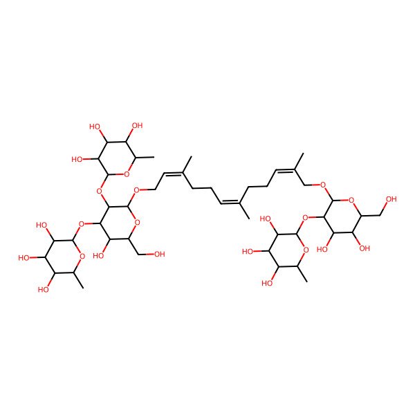 2D Structure of (2S,3R,4R,5R,6S)-2-[(2R,3R,4S,5R,6R)-2-[(2E,6E,10E)-12-[(2R,3R,4S,5S,6R)-4,5-dihydroxy-6-(hydroxymethyl)-3-[(2S,3R,4R,5R,6S)-3,4,5-trihydroxy-6-methyloxan-2-yl]oxyoxan-2-yl]oxy-3,7,11-trimethyldodeca-2,6,10-trienoxy]-5-hydroxy-6-(hydroxymethyl)-3-[(2S,3R,4R,5R,6S)-3,4,5-trihydroxy-6-methyloxan-2-yl]oxyoxan-4-yl]oxy-6-methyloxane-3,4,5-triol