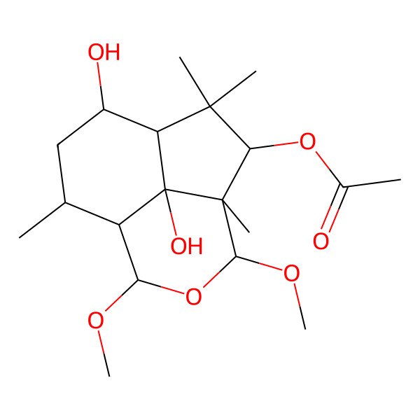 2D Structure of (11,12-Dihydroxy-5,7-dimethoxy-2,2,4,9-tetramethyl-6-oxatricyclo[6.3.1.04,12]dodecan-3-yl) acetate