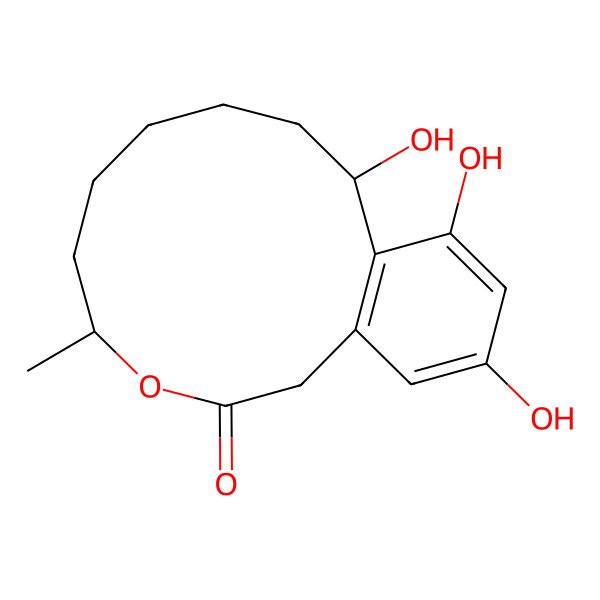 2D Structure of 11,13,15-Trihydroxy-5-methyl-4-oxabicyclo[10.4.0]hexadeca-1(12),13,15-trien-3-one
