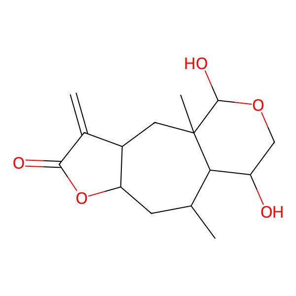 2D Structure of 11,14-Dihydroxy-1,9-dimethyl-4-methylidene-6,13-dioxatricyclo[8.4.0.03,7]tetradecan-5-one
