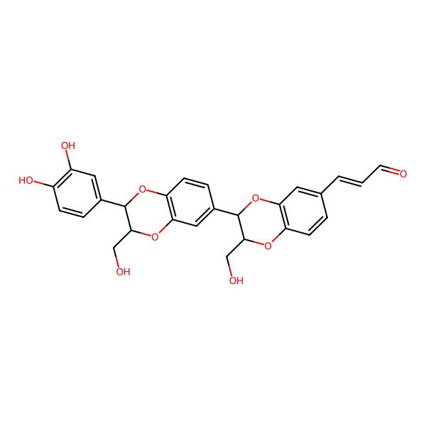 2D Structure of 2-Propenal, 3-[2'-(3,4-dihydroxyphenyl)-2,2',3,3'-tetrahydro-3,3'-bis(hydroxymethyl)[2,6'-bi-1,4-benzodioxin]-7-yl]-
