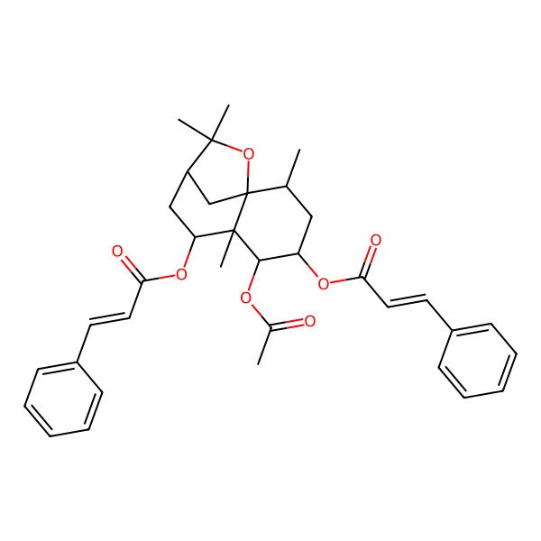 2D Structure of [(1S,2R,4S,5R,6R,7S,9R)-5-acetyloxy-2,6,10,10-tetramethyl-7-[(E)-3-phenylprop-2-enoyl]oxy-11-oxatricyclo[7.2.1.01,6]dodecan-4-yl] (E)-3-phenylprop-2-enoate