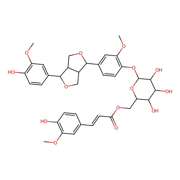 2D Structure of [3,4,5-Trihydroxy-6-[4-[3-(4-hydroxy-3-methoxyphenyl)-1,3,3a,4,6,6a-hexahydrofuro[3,4-c]furan-6-yl]-2-methoxyphenoxy]oxan-2-yl]methyl 3-(4-hydroxy-3-methoxyphenyl)prop-2-enoate