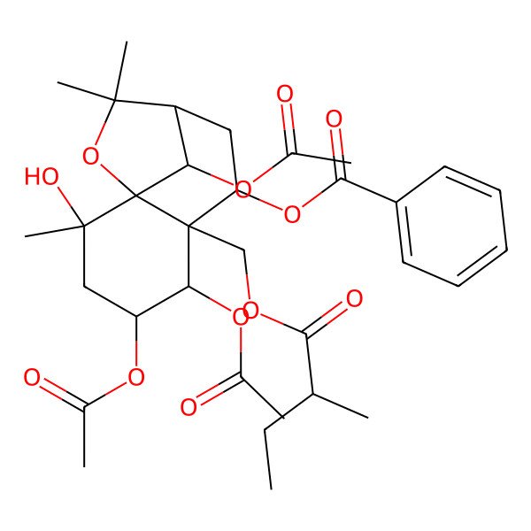 2D Structure of [4,5,12-Triacetyloxy-2-hydroxy-2,10,10-trimethyl-6-(2-methylbutanoyloxymethyl)-11-oxatricyclo[7.2.1.01,6]dodecan-7-yl] benzoate