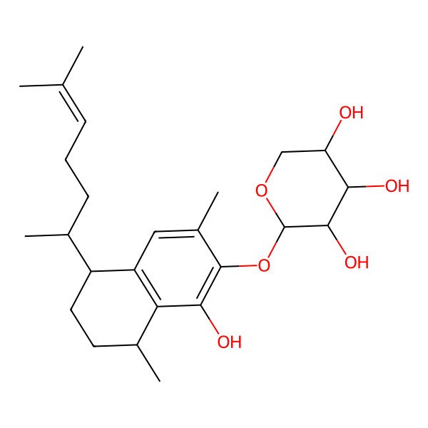 2D Structure of 2-[[1-Hydroxy-3,8-dimethyl-5-(6-methylhept-5-en-2-yl)-5,6,7,8-tetrahydronaphthalen-2-yl]oxy]oxane-3,4,5-triol