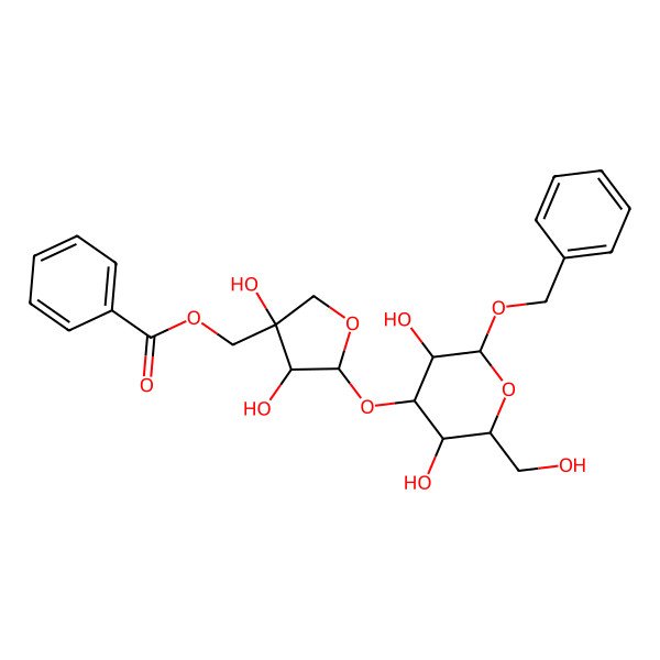 2D Structure of [(3S,4R,5S)-5-[(2R,3R,4S,5R,6R)-3,5-dihydroxy-2-(hydroxymethyl)-6-phenylmethoxyoxan-4-yl]oxy-3,4-dihydroxyoxolan-3-yl]methyl benzoate