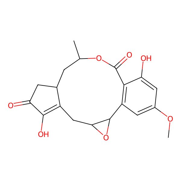 2D Structure of 7,16-Dihydroxy-18-methoxy-12-methyl-3,13-dioxatetracyclo[13.4.0.02,4.06,10]nonadeca-1(15),6,16,18-tetraene-8,14-dione