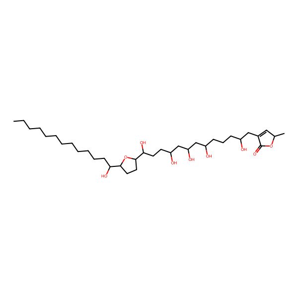2D Structure of (2R)-2-methyl-4-[(2R,6R,8S,10R,13R)-2,6,8,10,13-pentahydroxy-13-[(2R,5R)-5-[(1R)-1-hydroxytridecyl]oxolan-2-yl]tridecyl]-2H-furan-5-one