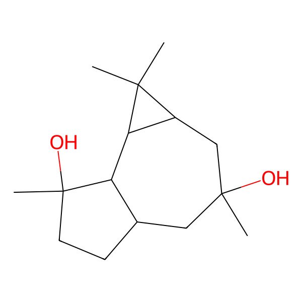 2D Structure of 1,1,3,7-Tetramethyl-1a,2,4,4a,5,6,7a,7b-octahydrocyclopropa[h]azulene-3,7-diol