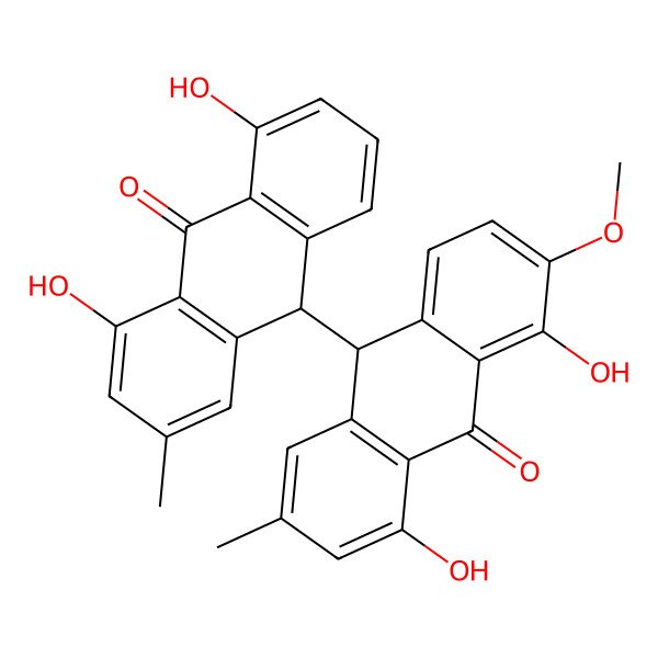 2D Structure of 10-(4,5-dihydroxy-2-methyl-10-oxo-9H-anthracen-9-yl)-1,8-dihydroxy-2-methoxy-6-methyl-10H-anthracen-9-one