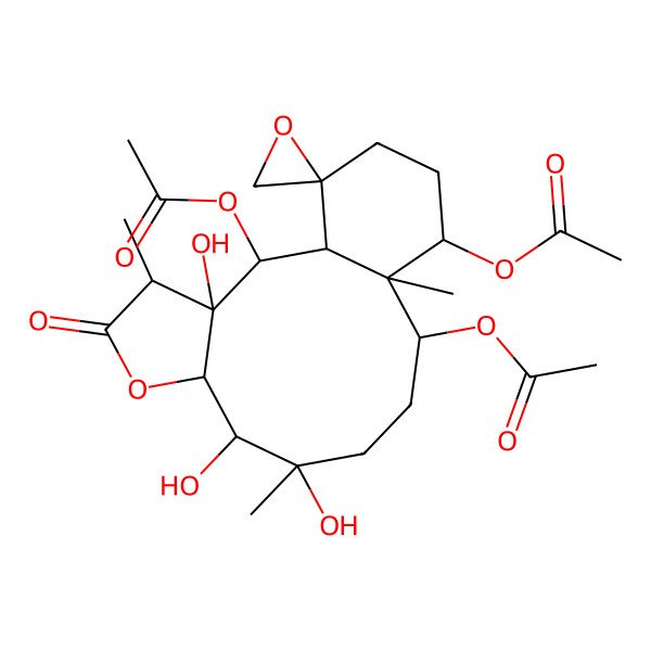 2D Structure of [(1R,2R,3R,4R,7R,8S,9S,12R,13S,14R,17S)-2,14-diacetyloxy-3,8,9-trihydroxy-4,9,13-trimethyl-5-oxospiro[6-oxatricyclo[11.4.0.03,7]heptadecane-17,2'-oxirane]-12-yl] acetate