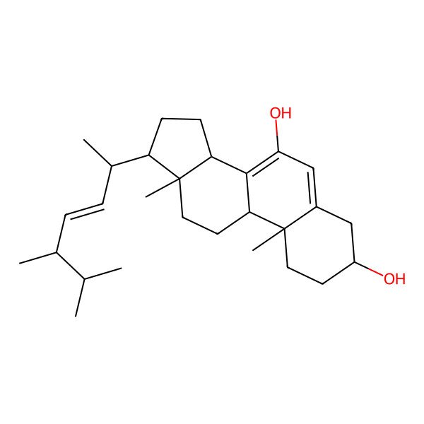 2D Structure of 17-(5,6-dimethylhept-3-en-2-yl)-10,13-dimethyl-2,3,4,9,11,12,14,15,16,17-decahydro-1H-cyclopenta[a]phenanthrene-3,7-diol