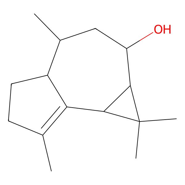 2D Structure of 1,1,4,7-Tetramethyl-1a,2,3,4,4a,5,6,7b-octahydrocyclopropa[e]azulen-2-ol