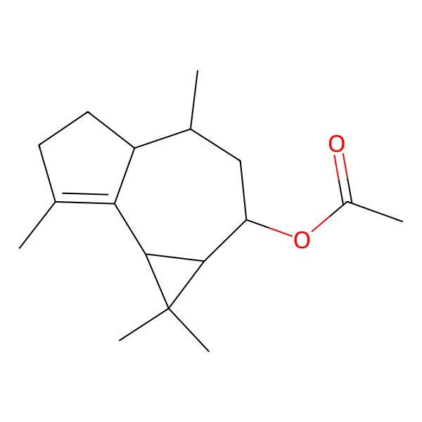 2D Structure of (1,1,4,7-Tetramethyl-1a,2,3,4,4a,5,6,7b-octahydrocyclopropa[e]azulen-2-yl) acetate