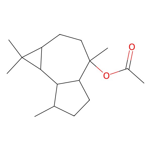 2D Structure of (1,1,4,7-tetramethyl-2,3,4a,5,6,7,7a,7b-octahydro-1aH-cyclopropa[e]azulen-4-yl) acetate