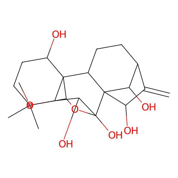 2D Structure of (1R,2S,5S,8R,9S,10S,11R,15S,18R)-16-methoxy-12,12-dimethyl-6-methylidene-17-oxapentacyclo[7.6.2.15,8.01,11.02,8]octadecane-7,9,10,15,18-pentol