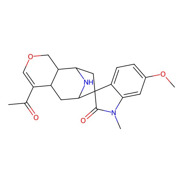 2D Structure of (1R,2S,7S,9R,10S)-6-acetyl-6'-methoxy-1'-methylspiro[4-oxa-12-azatricyclo[7.2.1.02,7]dodec-5-ene-10,3'-indole]-2'-one