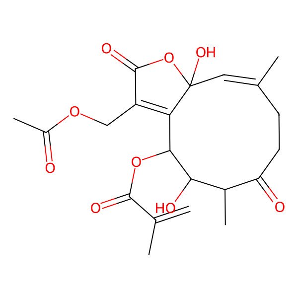 2D Structure of [(4R,5R,6S,10E,11aR)-3-(acetyloxymethyl)-5,11a-dihydroxy-6,10-dimethyl-2,7-dioxo-5,6,8,9-tetrahydro-4H-cyclodeca[b]furan-4-yl] 2-methylprop-2-enoate