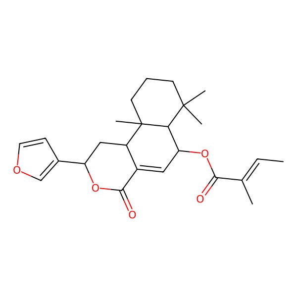 2D Structure of [(2R,6R,6aS,10aR,10bR)-2-(furan-3-yl)-7,7,10a-trimethyl-4-oxo-1,2,6,6a,8,9,10,10b-octahydrobenzo[f]isochromen-6-yl] (Z)-2-methylbut-2-enoate
