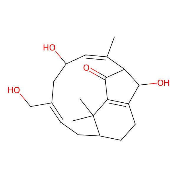 2D Structure of 6,16-Dihydroxy-8-(hydroxymethyl)-4,15,15-trimethyltricyclo[9.3.1.13,14]hexadeca-1(14),4,8-trien-2-one
