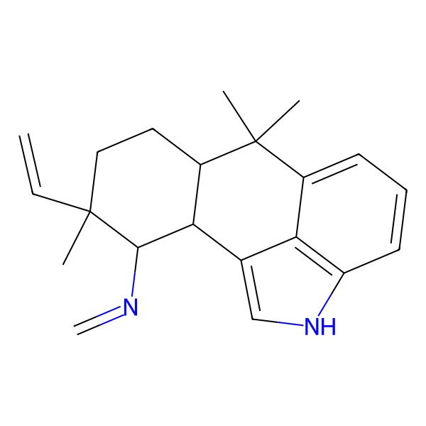 2D Structure of N-(4-ethenyl-4,8,8-trimethyl-14-azatetracyclo[7.6.1.02,7.013,16]hexadeca-1(15),9(16),10,12-tetraen-3-yl)methanimine