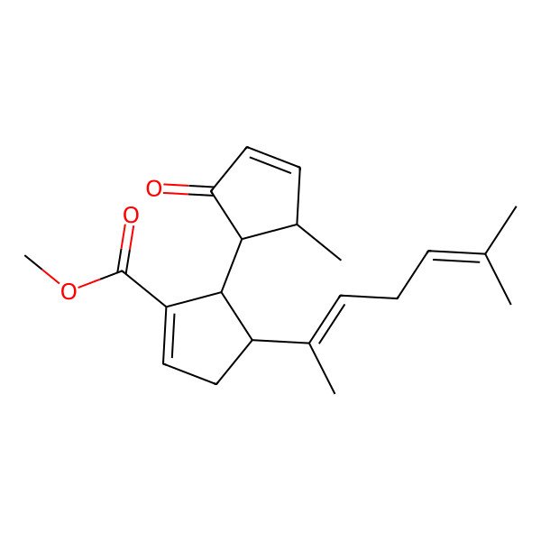 2D Structure of Methyl 4-(6-methylhepta-2,5-dien-2-yl)-5-(2-methyl-5-oxocyclopent-3-en-1-yl)cyclopentene-1-carboxylate