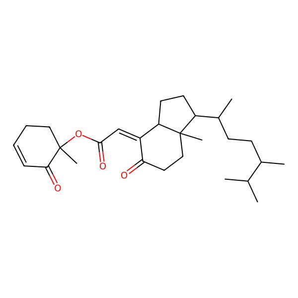 2D Structure of (1-Methyl-2-oxocyclohex-3-en-1-yl) 2-[1-(5,6-dimethylheptan-2-yl)-7a-methyl-5-oxo-1,2,3,3a,6,7-hexahydroinden-4-ylidene]acetate