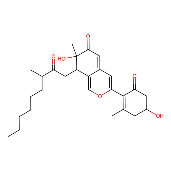 2D Structure of (7R,8R)-7-hydroxy-3-[(4S)-4-hydroxy-2-methyl-6-oxocyclohexen-1-yl]-7-methyl-8-[(3R)-3-methyl-2-oxononyl]-8H-isochromen-6-one