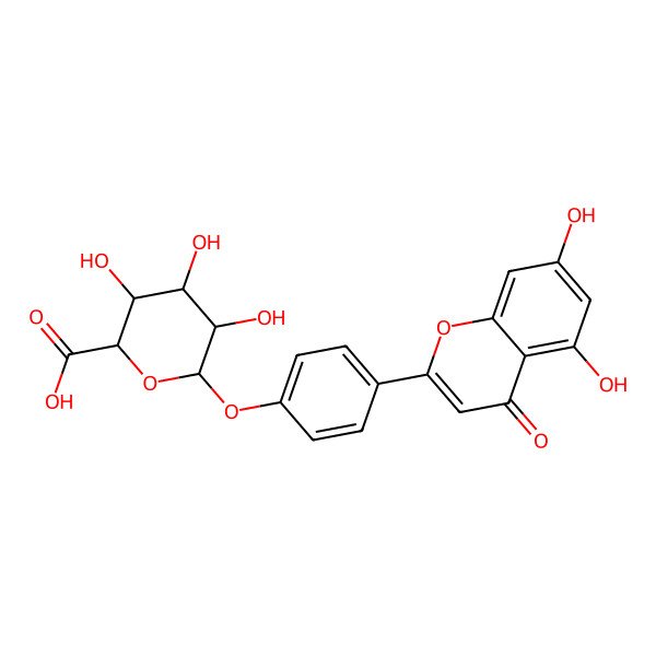 2D Structure of (2S,3S,4S,5R,6S)-6-[4-(5,7-dihydroxy-4-oxochromen-2-yl)phenoxy]-3,4,5-trihydroxyoxane-2-carboxylic acid
