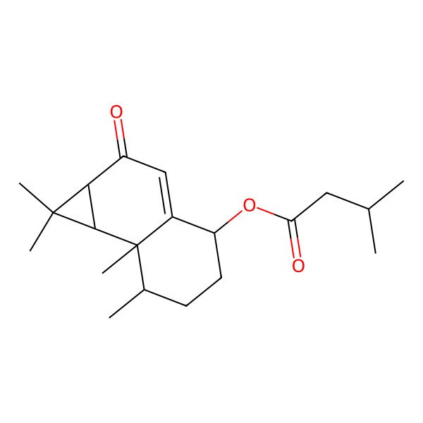 2D Structure of (1,1,7,7a-Tetramethyl-2-oxo-1a,4,5,6,7,7b-hexahydrocyclopropa[a]naphthalen-4-yl) 3-methylbutanoate