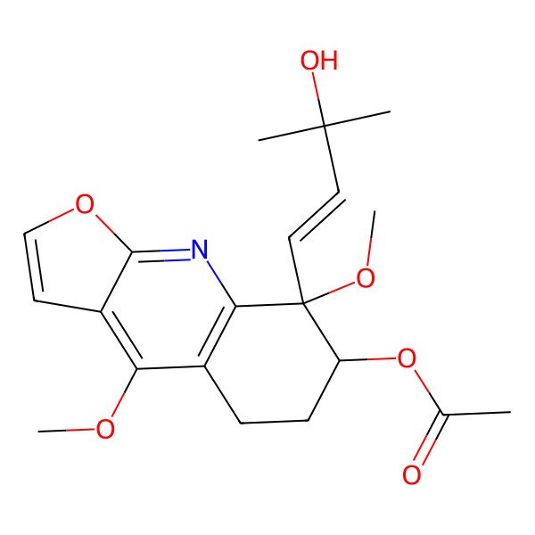 2D Structure of [(7R,8R)-8-[(E)-3-hydroxy-3-methylbut-1-enyl]-4,8-dimethoxy-6,7-dihydro-5H-furo[2,3-b]quinolin-7-yl] acetate