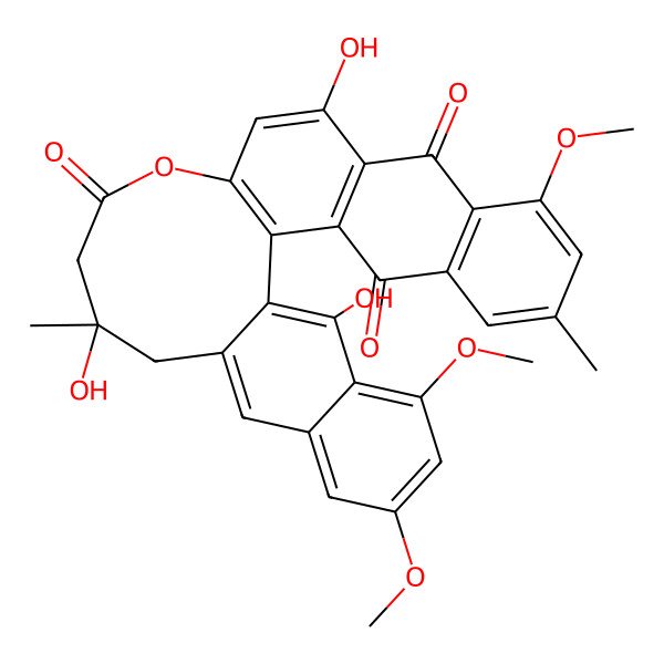 2D Structure of 3,13,19-Trihydroxy-5,7,23-trimethoxy-13,25-dimethyl-16-oxahexacyclo[15.12.0.02,11.04,9.020,29.022,27]nonacosa-1(17),2,4,6,8,10,18,20(29),22(27),23,25-undecaene-15,21,28-trione