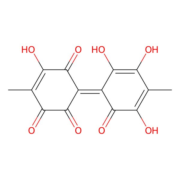 2D Structure of (3Z)-5-hydroxy-6-methyl-3-(2,3,5-trihydroxy-4-methyl-6-oxocyclohexa-2,4-dien-1-ylidene)cyclohex-5-ene-1,2,4-trione