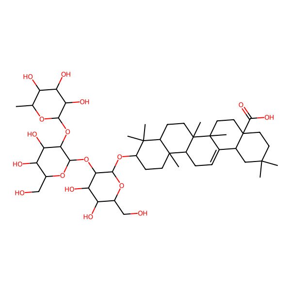 2D Structure of (4aS,6aR,6aS,6bR,8aR,10S,12aR,14bS)-10-[(2R,3R,4S,5S,6R)-3-[(2S,3R,4S,5S,6R)-4,5-dihydroxy-6-(hydroxymethyl)-3-[(2S,3R,4R,5R,6S)-3,4,5-trihydroxy-6-methyloxan-2-yl]oxyoxan-2-yl]oxy-4,5-dihydroxy-6-(hydroxymethyl)oxan-2-yl]oxy-2,2,6a,6b,9,9,12a-heptamethyl-1,3,4,5,6,6a,7,8,8a,10,11,12,13,14b-tetradecahydropicene-4a-carboxylic acid