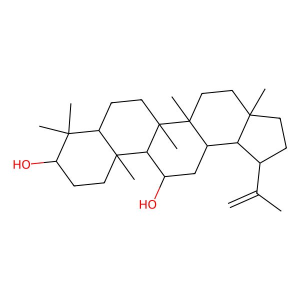 2D Structure of (1R,3aR,5aR,5bR,7aR,9S,11aS,11bR,12R,13aR,13bS)-3a,5a,5b,8,8,11a-hexamethyl-1-prop-1-en-2-yl-1,2,3,4,5,6,7,7a,9,10,11,11b,12,13,13a,13b-hexadecahydrocyclopenta[a]chrysene-9,12-diol