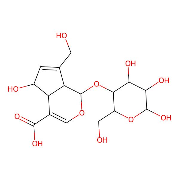 2D Structure of (1S,4aS,5S,7aS)-5-hydroxy-7-(hydroxymethyl)-1-[(2S,3R,4S,5S,6S)-4,5,6-trihydroxy-2-(hydroxymethyl)oxan-3-yl]oxy-1,4a,5,7a-tetrahydrocyclopenta[c]pyran-4-carboxylic acid