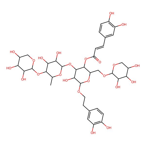 2D Structure of [4-[3,4-Dihydroxy-6-methyl-5-(3,4,5-trihydroxyoxan-2-yl)oxyoxan-2-yl]oxy-6-[2-(3,4-dihydroxyphenyl)ethoxy]-5-hydroxy-2-[(3,4,5-trihydroxyoxan-2-yl)oxymethyl]oxan-3-yl] 3-(3,4-dihydroxyphenyl)prop-2-enoate