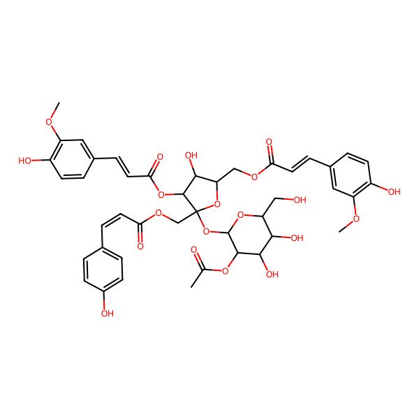 2D Structure of [2-[3-Acetyloxy-4,5-dihydroxy-6-(hydroxymethyl)oxan-2-yl]oxy-4-hydroxy-3-[3-(4-hydroxy-3-methoxyphenyl)prop-2-enoyloxy]-5-[3-(4-hydroxy-3-methoxyphenyl)prop-2-enoyloxymethyl]oxolan-2-yl]methyl 3-(4-hydroxyphenyl)prop-2-enoate