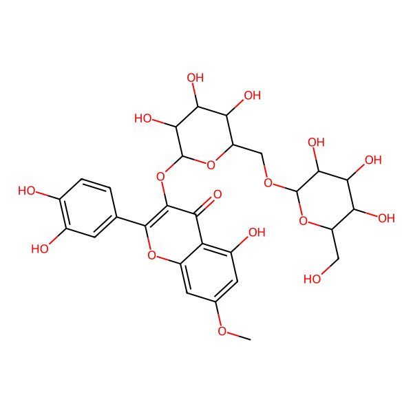 2D Structure of 2-(3,4-dihydroxyphenyl)-5-hydroxy-7-methoxy-3-[(2R,3S,4R,5S,6S)-3,4,5-trihydroxy-6-[[(2R,3R,4S,5R,6R)-3,4,5-trihydroxy-6-(hydroxymethyl)oxan-2-yl]oxymethyl]oxan-2-yl]oxychromen-4-one