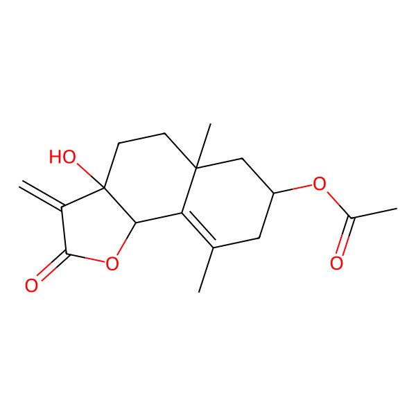 2D Structure of (3a-Hydroxy-5a,9-dimethyl-3-methylidene-2-oxo-4,5,6,7,8,9b-hexahydrobenzo[g][1]benzofuran-7-yl) acetate