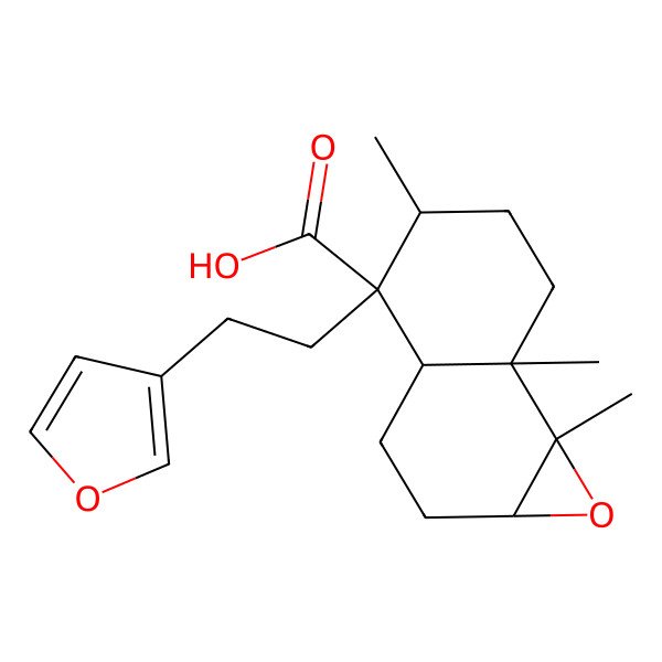 2D Structure of (1aR,3aS,4R,5R,7aR,7bS)-4-[2-(furan-3-yl)ethyl]-5,7a,7b-trimethyl-2,3,3a,5,6,7-hexahydro-1aH-naphtho[1,2-b]oxirene-4-carboxylic acid
