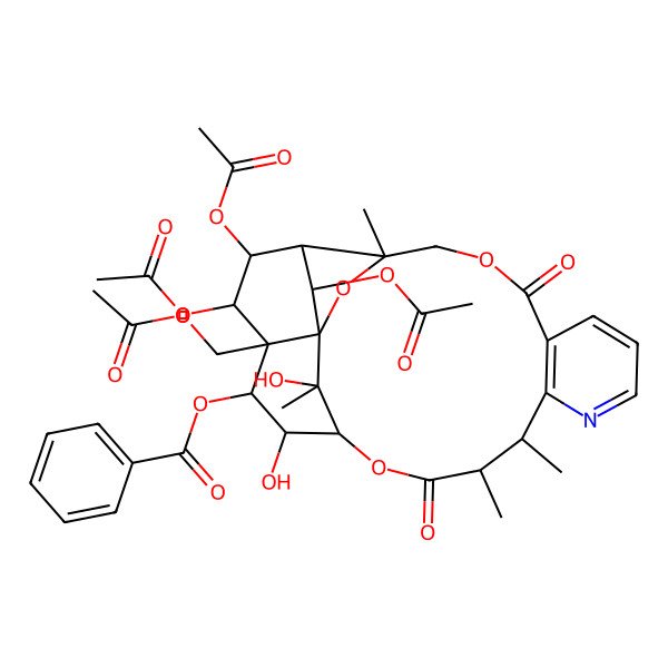 2D Structure of [(1S,3S,13R,14R,17S,18S,19R,20S,21R,22R,23R,24R,25S)-21,22,24-triacetyloxy-20-(acetyloxymethyl)-18,25-dihydroxy-3,13,14,25-tetramethyl-6,15-dioxo-2,5,16-trioxa-11-azapentacyclo[15.7.1.01,20.03,23.07,12]pentacosa-7(12),8,10-trien-19-yl] benzoate